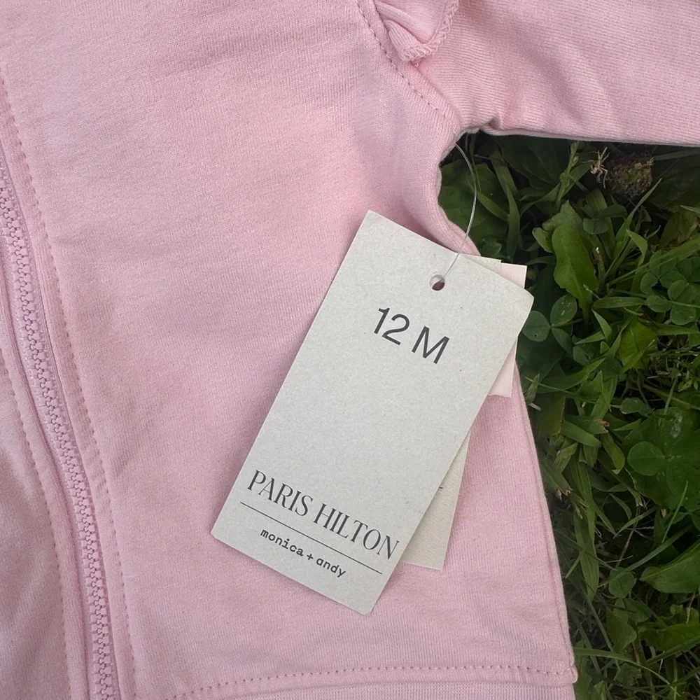 Paris Hilton Infant Girls Organic Cotton Pink Track Jacket Size 12M Ruffle NWT